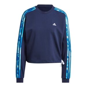 Adidas Women's 3-Striped Floral Print French Terry Sweatshirt Blue